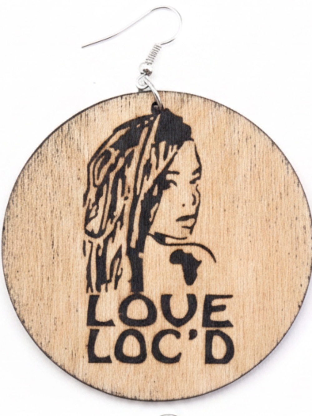 Womens Loc'd Round Wood Earrings - Picture 2 of 3